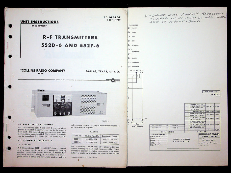 Collins RF Transmitter 552D-6 & 552F-6 Manual & Schematic