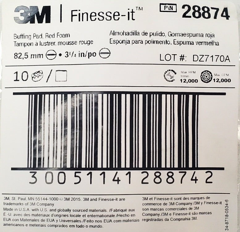 20pk 3M Buffing Pad Finesse-It 28874 Red Foam Waffle Face 3-1/4 Inch New 6