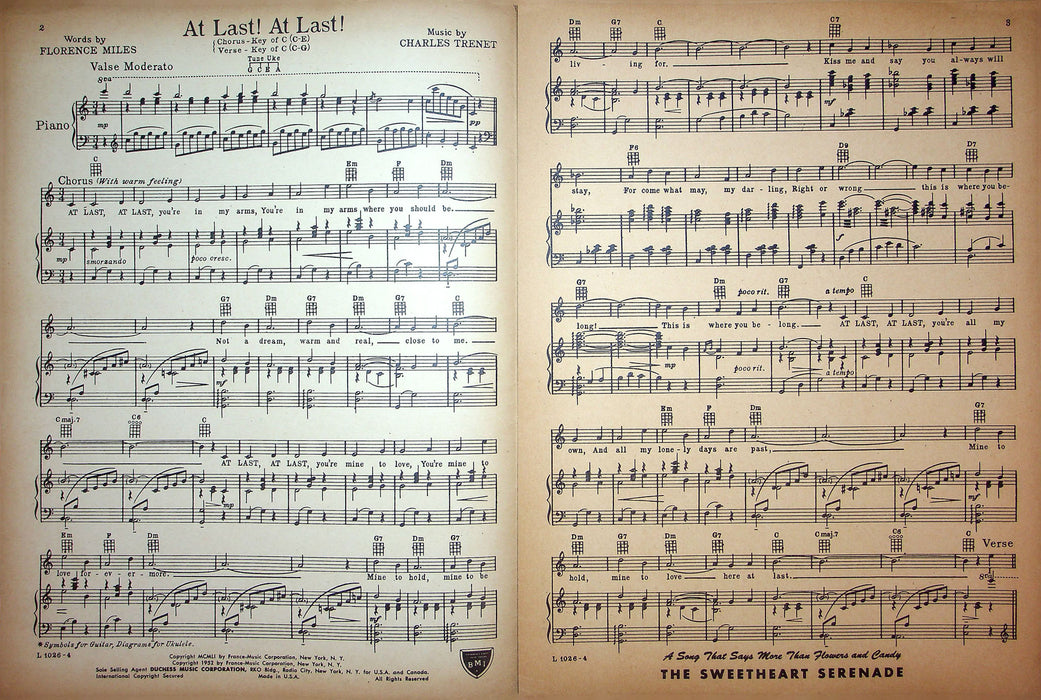 Sheet Music At Last At Last Bing Crosby Florence Miles Charles Trenet 1952 2