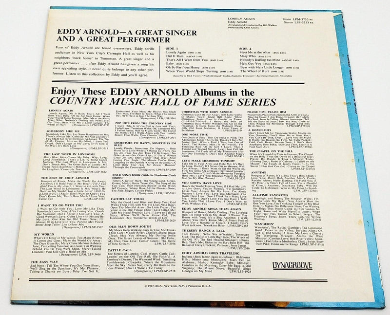 Eddy Arnold Lonely Again 33 RPM LP Record RCA 1967 2