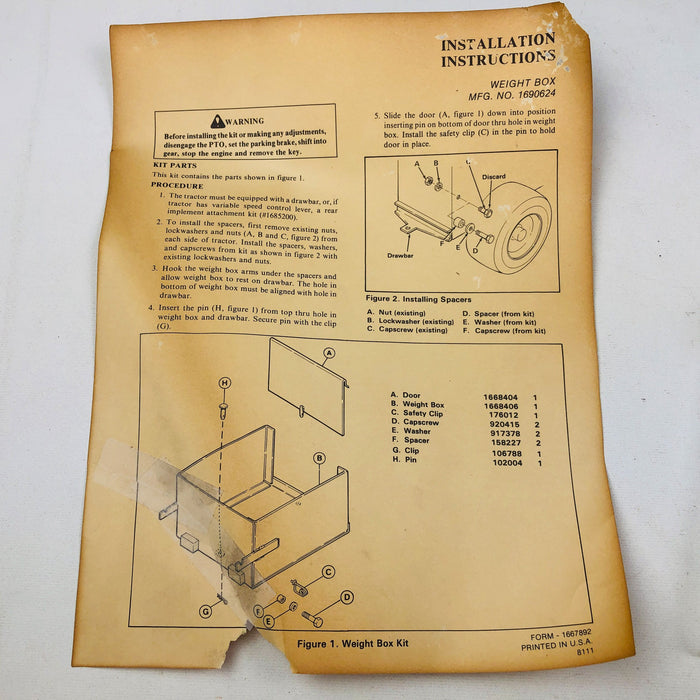 Simplicity 1690624 Weight Box For Zero Turn Lawn Mowers Genuine OEM New NOS