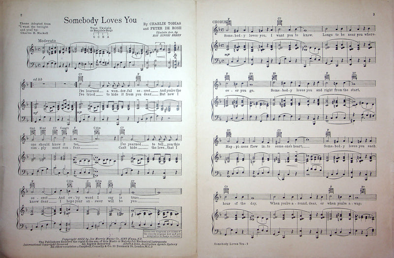 Sheet Music Somebody Loves You Will Osborne Charles Tobias Peter De Rose 1932 2