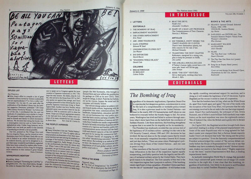 The Nation Magazine Jan 1999 Bill Clinton Impeachment Bombing Iraq Jesse Ventura