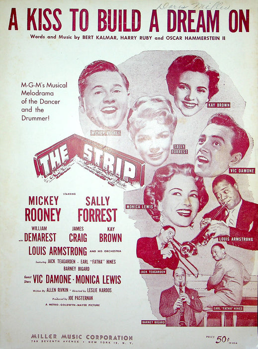 Sheet Music A Kiss To Build A Dream On The Strip Mickey Rooney Sally Forrest 1