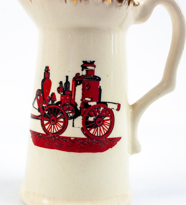 Vintage Ceramic Firetruck Design Creamer w/ Gold Trim