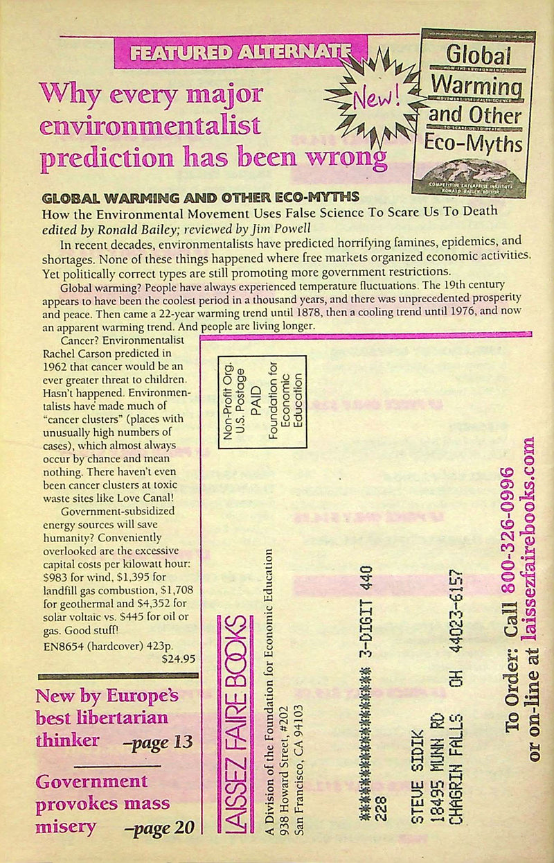 Laissez Faire Books Catalog Jan-Feb 2003 Activist Writing Tapes Liberal Freedom