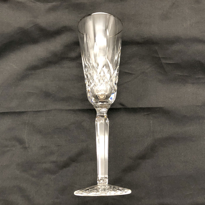 1ct Waterford Crystal Champaign Flute Lismore 8-7/8" Signed Glass Silver Rim