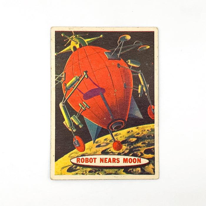 1957 Topps Space Card #8 Robot Nears Moon Chewing Gum Unmanned Ship Cartoon Art