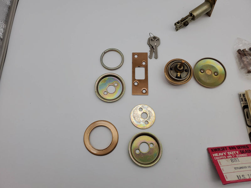 Kwikset Single Cylinder Deadbolt Satin Bronze Model 881 Auxiliary with Blank NOS