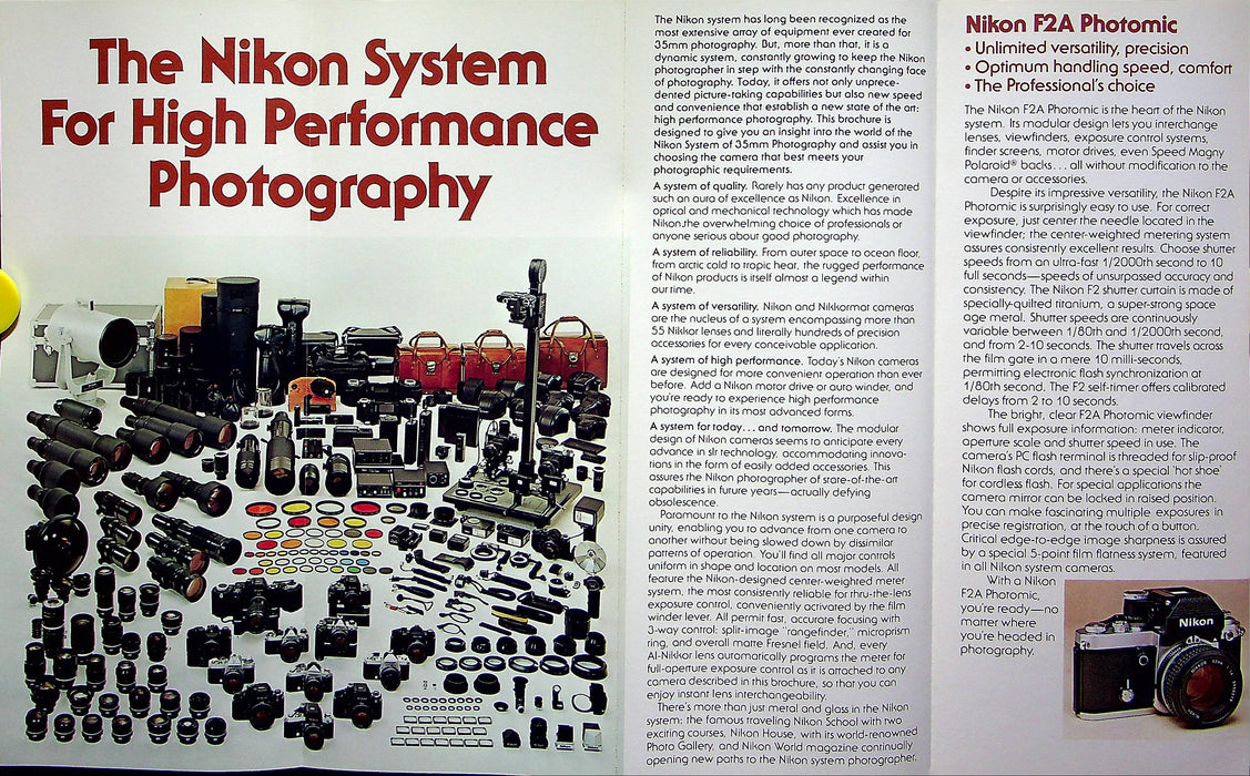 1978 Nikon 5mm SLR Camera Systems Brochure F2A Photomic, EL2 Electronic & More