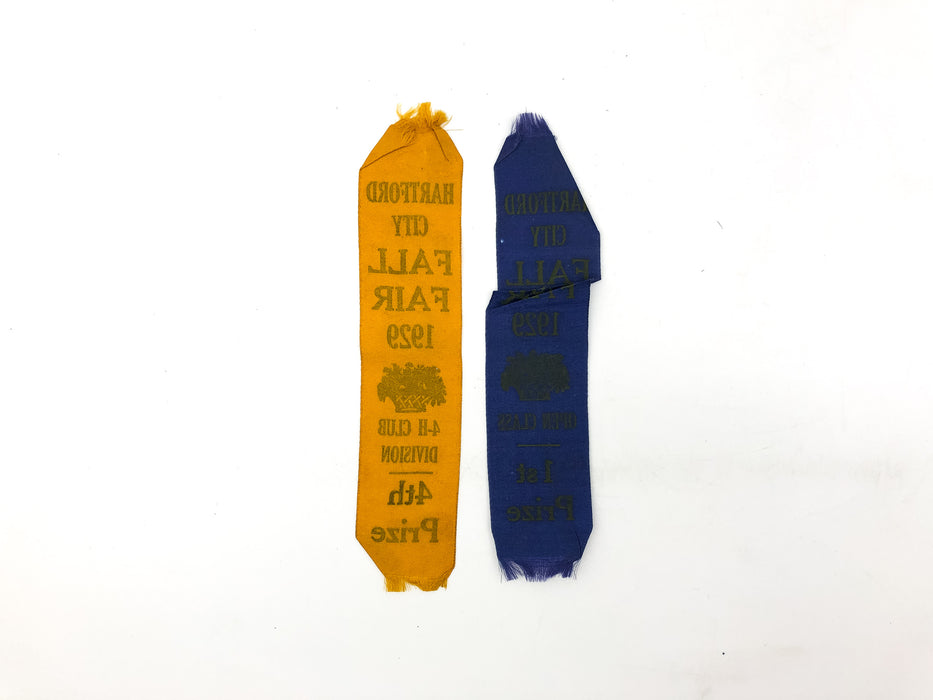 1920s 4-H Club Ribbons Fall Fair 1st and 4th Prize Winners Blue Gold Vintage