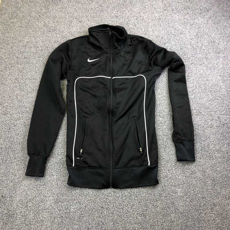 Nike Track Jacket Dri Fit Kids Small Black Full Zipper 56323 Polyester Vintage