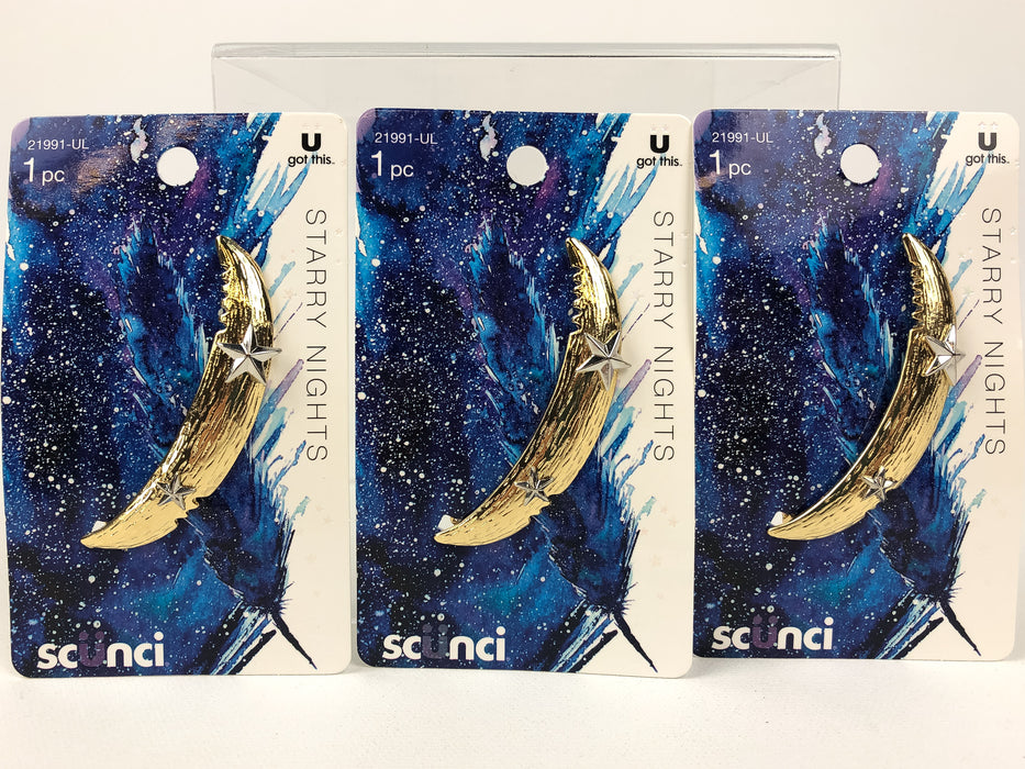 (3pk) Scunci Hair Clip Accessory Starry Nights Gold Moon Silver Star 21991-UL