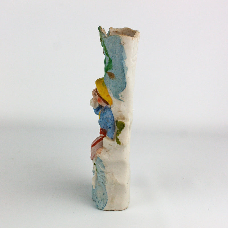 Occupied Japan Bisque Colonial Boy Sitting w/ Vine Bud Vase 6.25 Inches 4