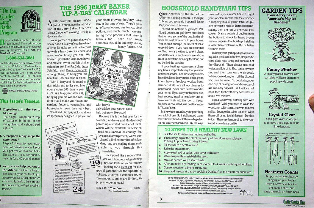 On The Garden Line Magazine November 1995 10 Steps to a Healthy Lawn, Perennials