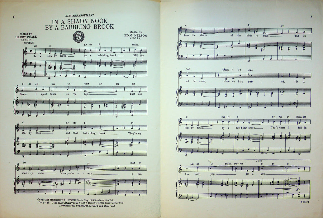 In A Shady Nook By A Babbling Brook Sheet Music Ed G Nelson Piano Vocal 1927 2