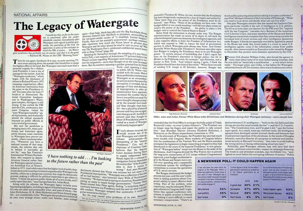 Newsweek Magazine June 14 1982 Nixon's Watergate Legacy 10 Years Reaganomics