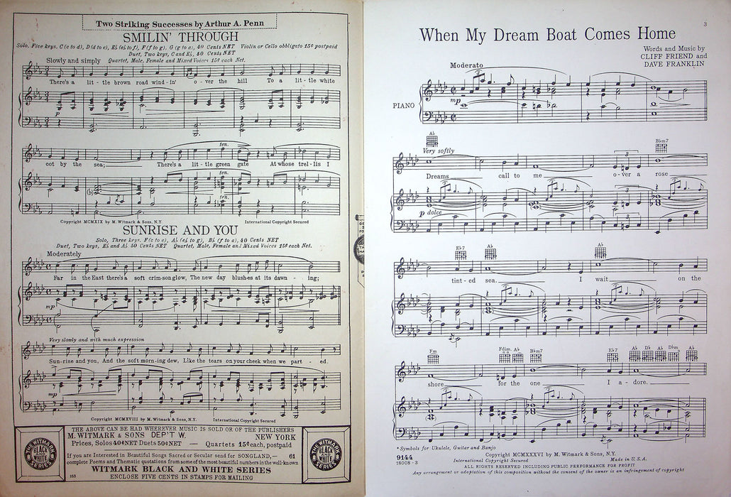 Sheet Music When My Dream Boat Comes Home George Olser Cliff Friend D Franklin 2