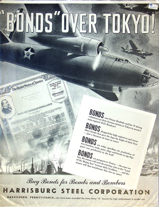 Harrisburg Steel Corporation Print Ad Bonds Over Tokyo War Bonds 14"x8"