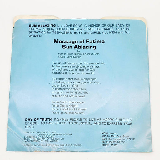 John Wesley Durbin Sun A' Blazing 45 RPM Single Record MCW Records 1977 WRS 7777 2