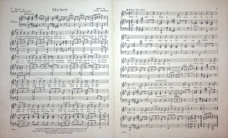 Sheet Music Mickey Miss Mabel Normand Harry Williams Neil Moret 1919 Song 2