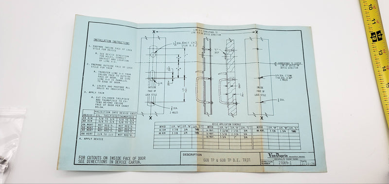 Von Durprin 608TP Door Handle Thumb Latch 80 Series Exits Satin Chrome NO BOX