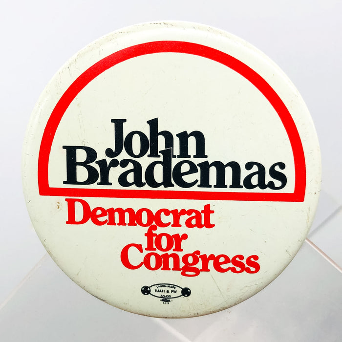 John Brademas Democrat For Congress Button Pin 2" Indiana Politician Campaign 2