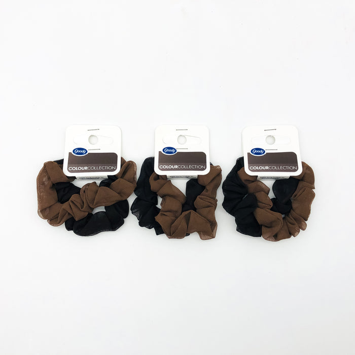 6-Pack Goody Colour Collection Scrunchies Hair Ties Black Brown Breathable 05070