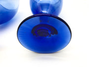 Pair of Vintage Blue Wine Glasses Crystal Teardrop Mediterranean Hand Blown 7" 8