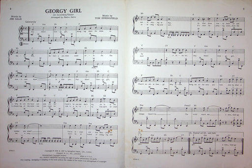 Sheet Music Georgy Girl Movie Song Alan Bates James Mason Jim Dale T Springfield 2