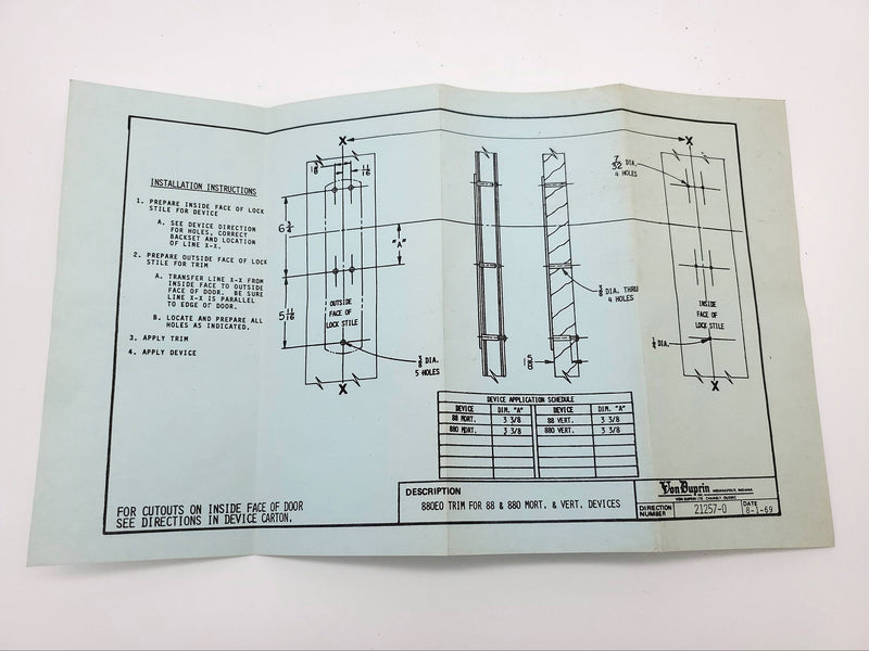 Von Duprin 880EO R Exit Trim Plate For 88 & 880 Exit Devices Polished Brass NOS