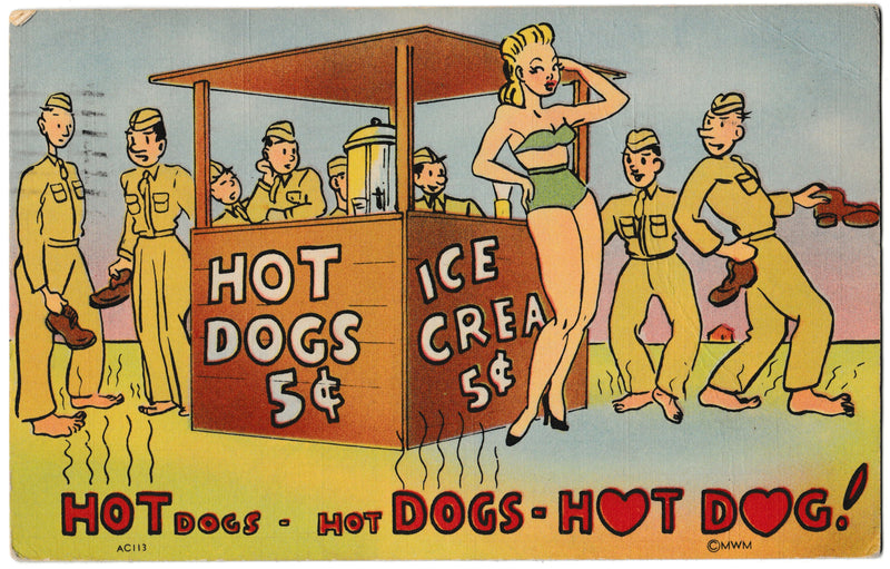 MWM Army Comic Series Postcard World War 2 Hot Dogs Girl USED Industry Defense