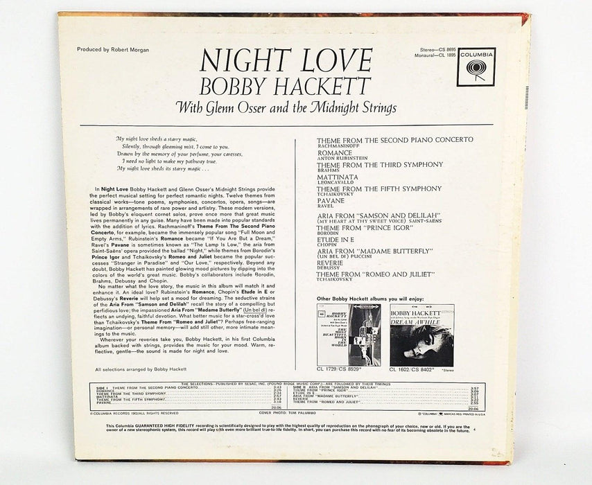 Bobby Hackett Night Lover Record 33 RPM LP CL 1895 Columbia 1962 2