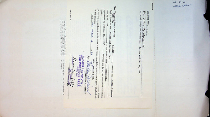 Reiter Dairy Company Stock Certificate Bond Scripophilly Akron Ohio 1965 No 217