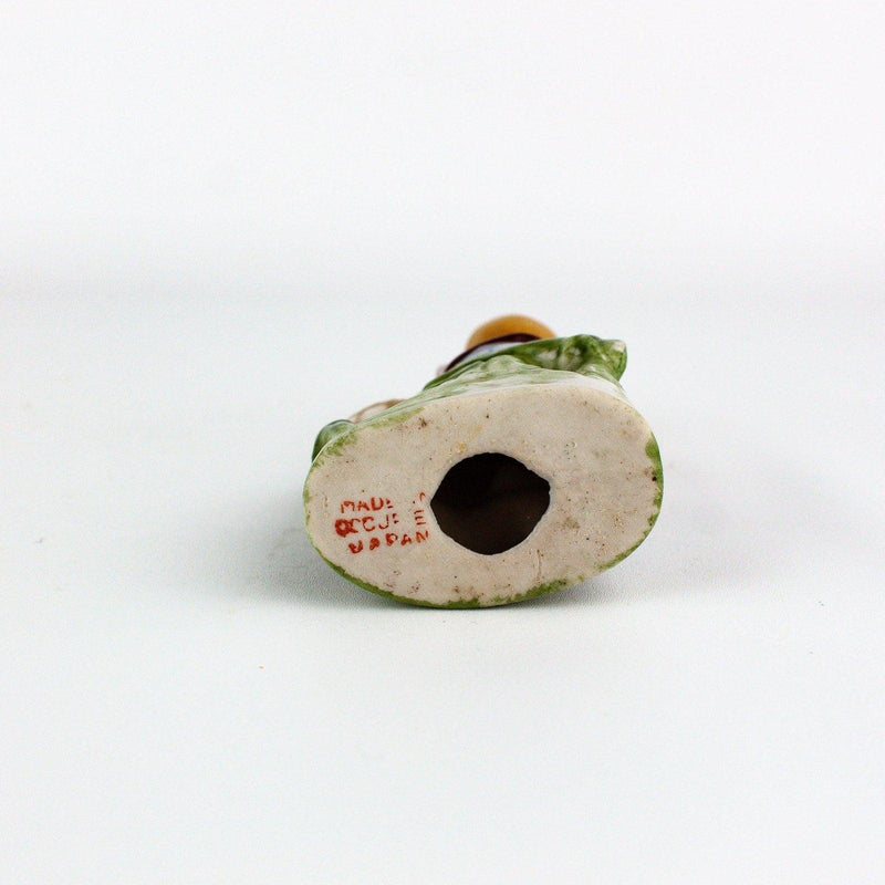 Occupied Japan Little Boy Plaid Pants w/ Basket & Flower Bouquet 3.5 Inches 3