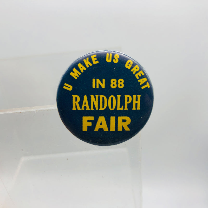 Vintage County Fair Button 1" Randolph Portage Ohio U Make Us Great in 88 Blue