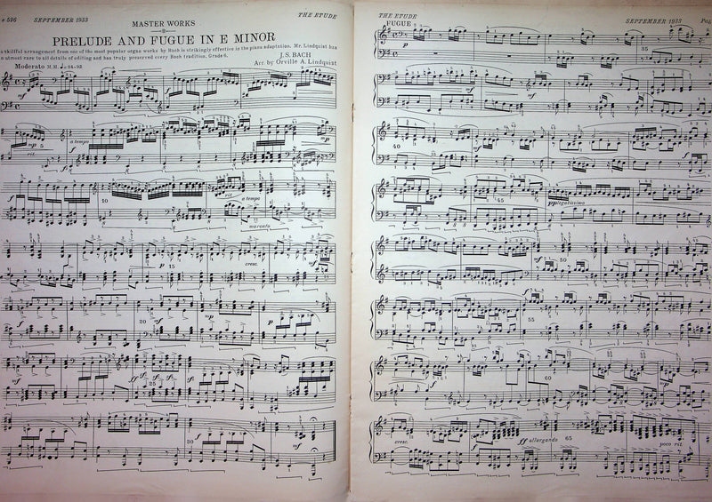 Prelude and Fugue in E Minor Sheet Music Piano Song JS Bach 1933 Etude Magazine 3