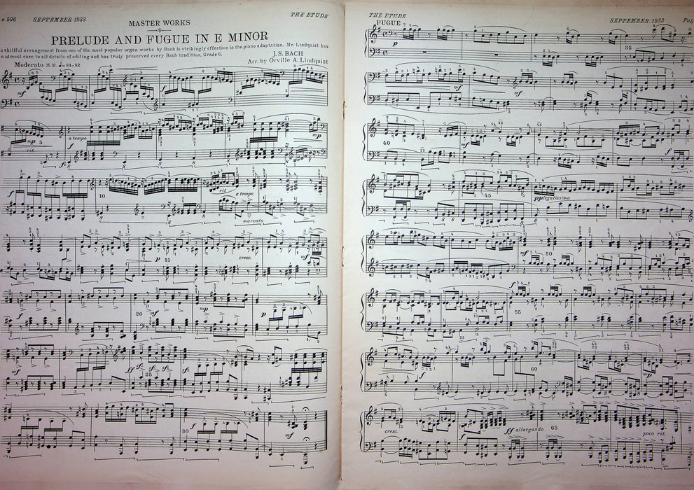 Prelude and Fugue in E Minor Sheet Music Piano Song JS Bach 1933 Etude Magazine 3