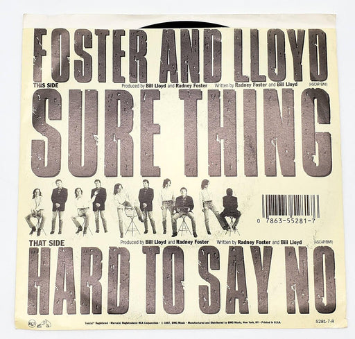 Foster And Lloyd Sure Thing 45 RPM Single Record RCA 1987 5281-7-R 2