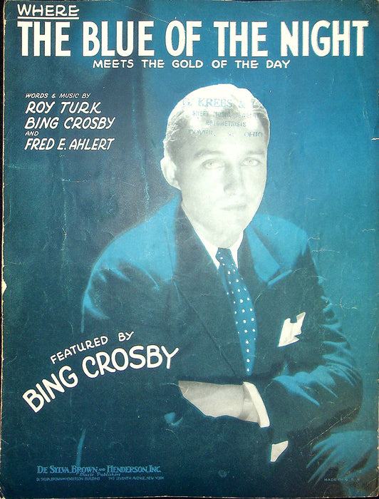 Sheet Music Where The Blue Of The Night Meets The Gold Of The Day Bing Crosby 1
