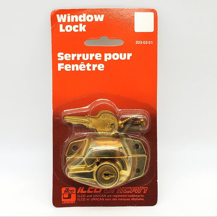 Ilco Keyed Window Lock Bright Brass w/ 2 Keys #203-03-51 NOS