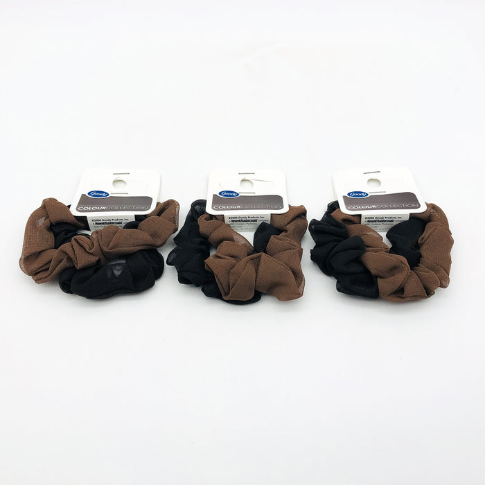 6-Pack Goody Colour Collection Scrunchies Hair Ties Black Brown Breathable 05070