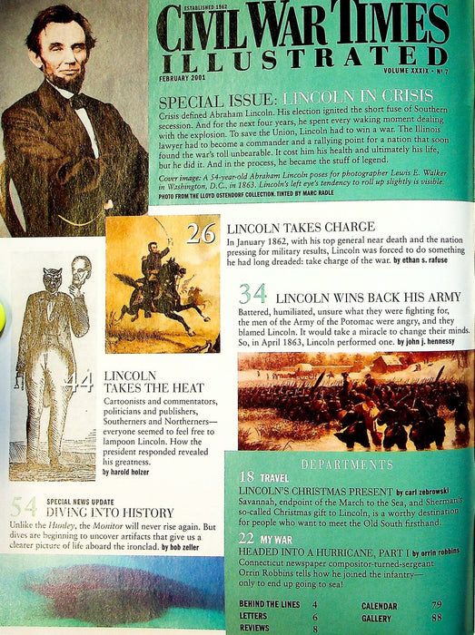 Civil War Times Illustrated February 2001 Lincoln in Crisis, U.S.S Monitor Dives 2