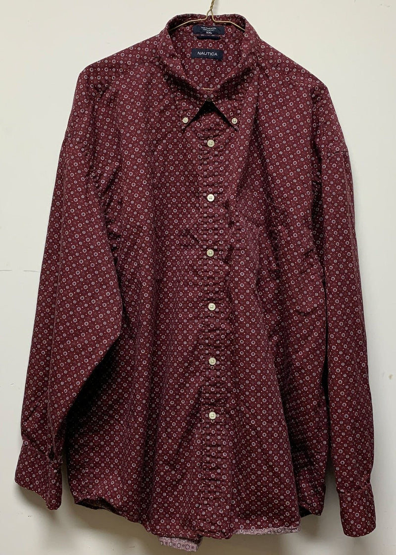 Vintage Nautica Red Blue Medallion Circle Print Button Long Sleeve Shirt XXL 1
