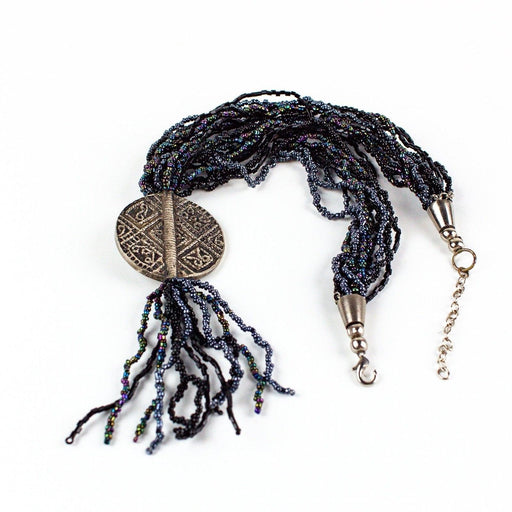 Multi Layered Strand Black Iridescent Seed Bead Statement Necklace 2