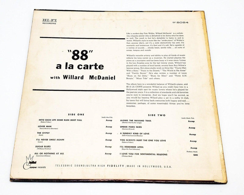 Willard McDaniel 88' A La Carte 33 RPM LP Record Crown Records 1958 CLP 5024 2