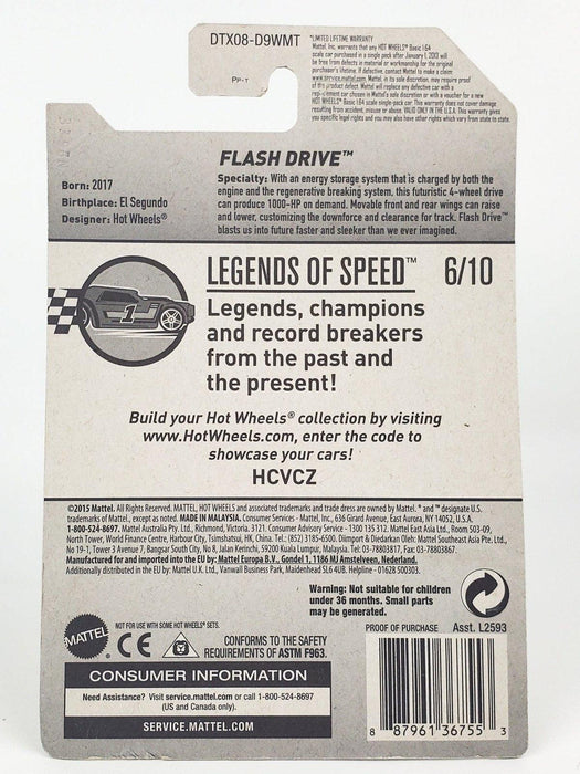 Hot Wheels 2017 Black / Orange Flash Drive Legends Of Speed 6/10 DTX08 2