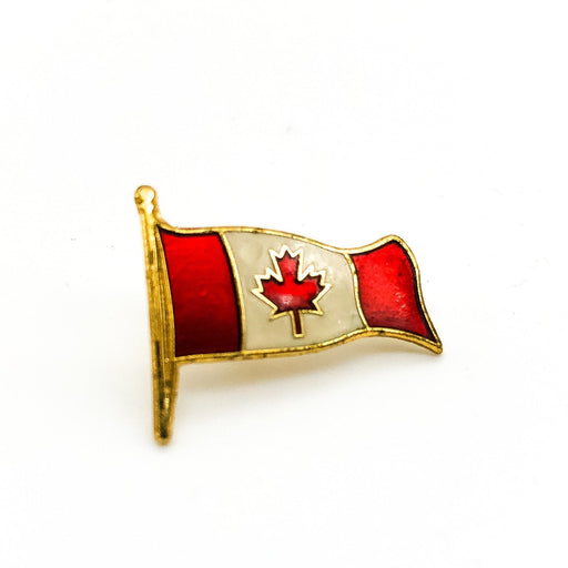 Vintage Canadian Flag Lapel Pin Red White Gold Border Red Leaf 2