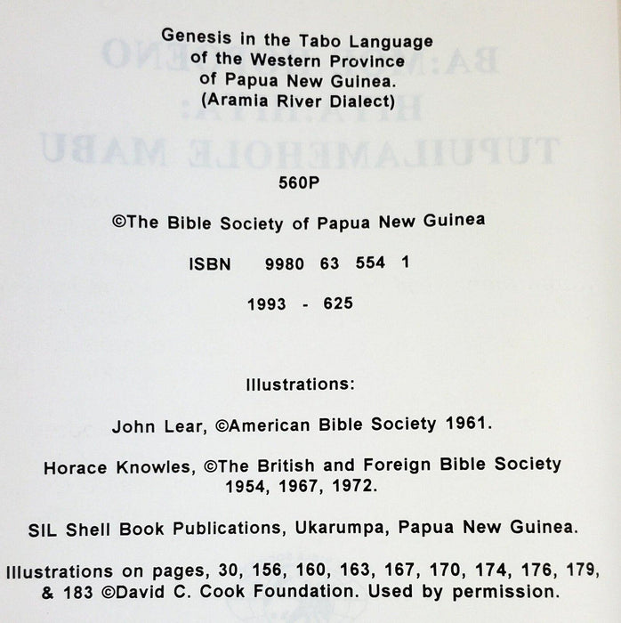 Book of Genesis Tabo Language Aramia River Dialect Bible Papa New Guinea 1993 4