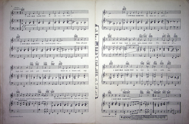 Vintage Sheet Music I Double Dare You Tommy Dorsey 1937 Terry Shand Jimmy Eaton 4